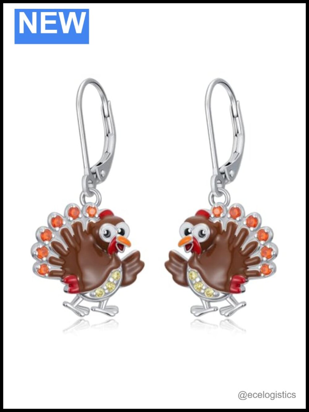 Sterling Silver Turkey Dangle Earrings Thanksgiving Jewelry